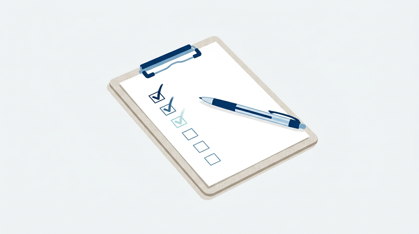 Schematische Illustration von 5 kleinen Uhr-Icons, die zusammen zu einer großen Uhr zusammenlaufen, Navy/Hellblau, minimalistisch